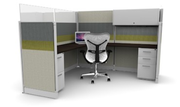 Tiled 6X6 Cubicles 67″ With Files / Bin / Glass